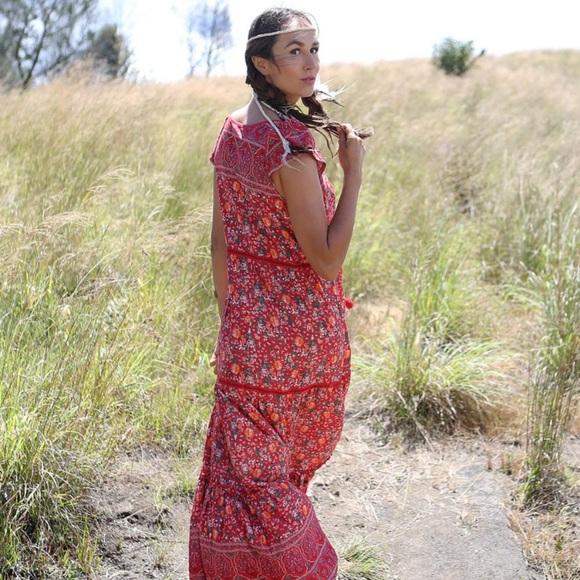 Tulle & Batiste Bohemian gypsy Floral MAXI DRESS - RED size Small Gorgeo… - Picture 3 of 10